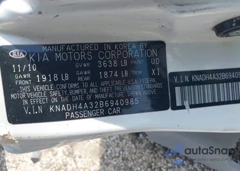 2011 Kia Rio Lx from USA, damaged, VIN KNADH4A32B6940985